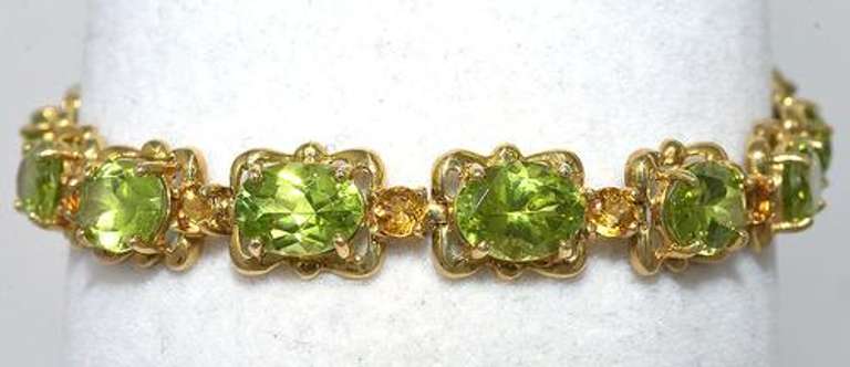 Chunky Peridot & Citrine Bracelet in 14KT Yellow Gold