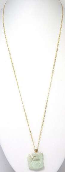 Carved Jade Dragon with Pearl Necklace in 14KT Yellow Gold