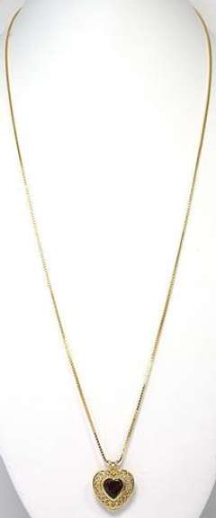 Bewitching Garnet Heart Filigree Necklace in 14KT Yellow Gold