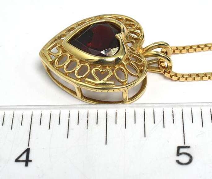 Bewitching Garnet Heart Filigree Necklace in 14KT Yellow Gold