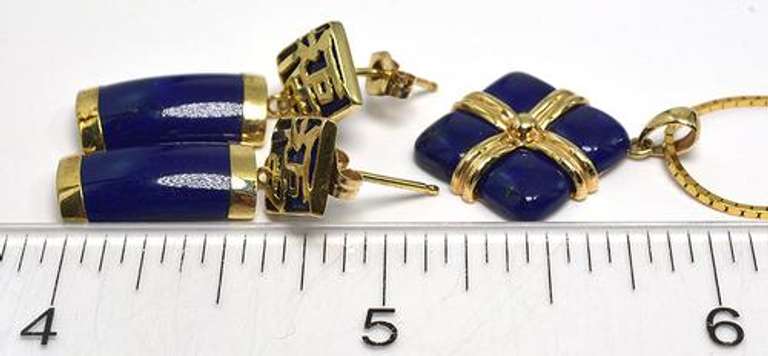 Striking Lapis Lazuli Necklace & Earring Set, 14KT Yellow Gold