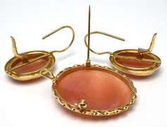 Coral Cameo Enhancer & Earrings Set, 14KT Yellow Gold