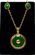 Gorgeous Green Stone Necklace and Earring Set in 14KT Yellow Gold