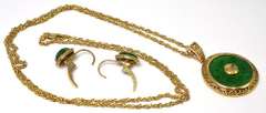Gorgeous Green Stone Necklace and Earring Set in 14KT Yellow Gold