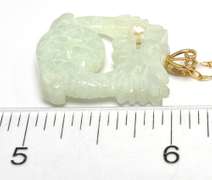 Carved Jade Dragon with Pearl Necklace in 14KT Yellow Gold