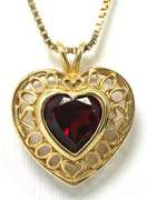 Bewitching Garnet Heart Filigree Necklace in 14KT Yellow Gold