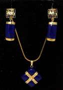 Striking Lapis Lazuli Necklace & Earring Set, 14KT Yellow Gold