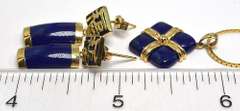 Striking Lapis Lazuli Necklace & Earring Set, 14KT Yellow Gold