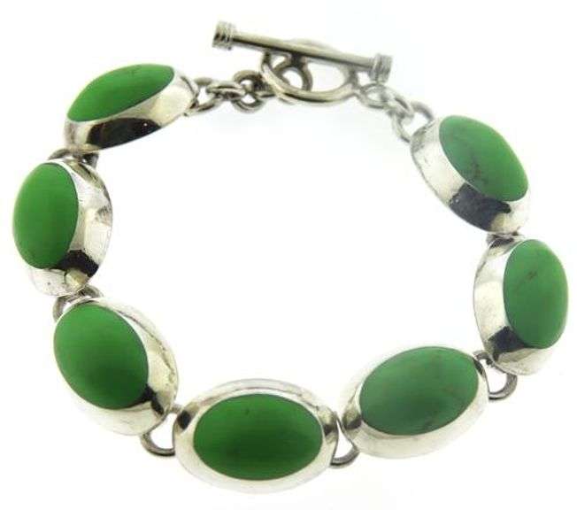 Mexico Sterling Silver Green Stone Necklace w Bracelet