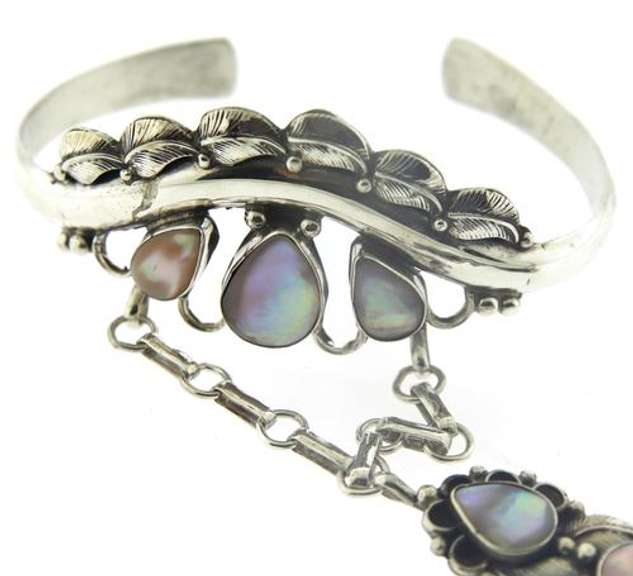 Sterling Silver Pink Mop Bracelet w Attach Ring