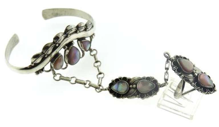 Sterling Silver Pink Mop Bracelet w Attach Ring