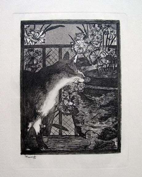 Rare Edouard Manet, Le Chat Aux Fleurs Etching