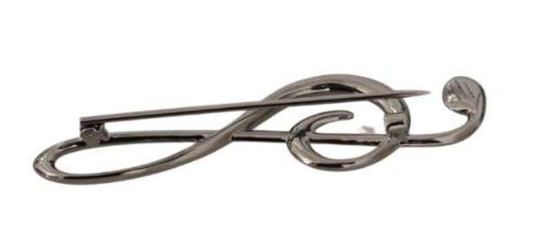 DOLCE & GABBANA SILVER BRASS PIN TREBLE CLEF BROOCH
