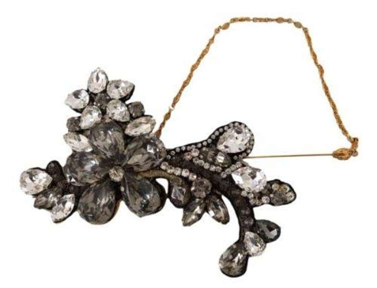 DOLCE & GABBANA CLEAR GRAY CRYSTAL FLOWER BROOCH