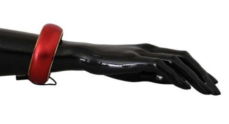 DOLCE & GABBANA RED LEATHER GOLD BRASS BANGLE CUFF BRACELET