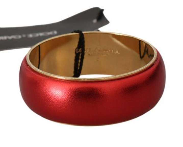 DOLCE & GABBANA RED LEATHER GOLD BRASS BANGLE CUFF BRACELET