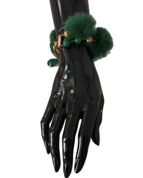 DOLCE & GABBANA GREEN CRYSTAL CHARM FUR BRACELET