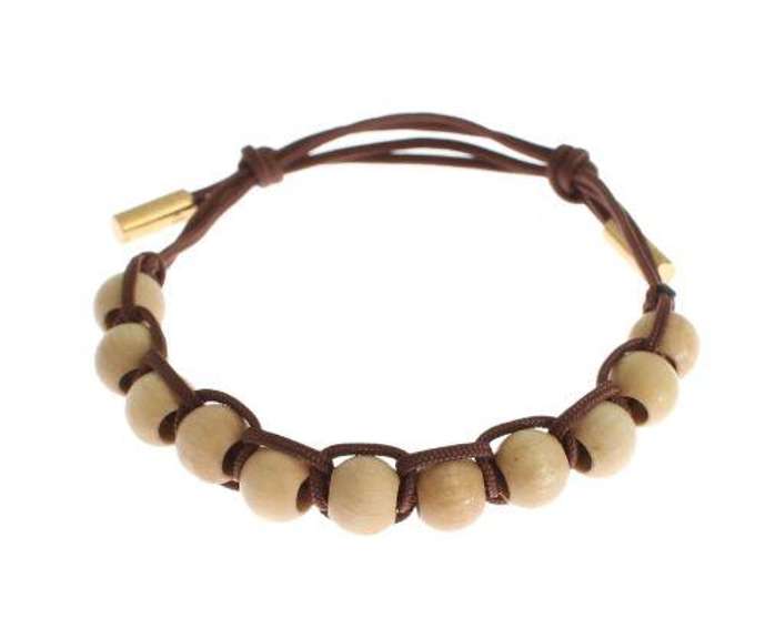 DOLCE & GABBANA BROWN BEADED PULL STRAP BRACELET