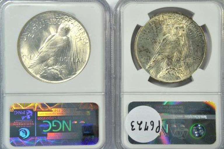 Near Gem BU 1922 & 1923 Peace Silver Dollars. NGC MS64