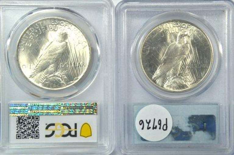 Near Gem BU 1922 & 1923 Peace Silver Dollars. PCGS MS64