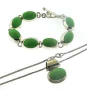 Mexico Sterling Silver Green Stone Necklace w Bracelet