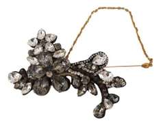 DOLCE & GABBANA CLEAR GRAY CRYSTAL FLOWER BROOCH