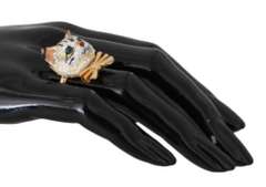 DOLCE & GABBANA GOLD BRASS RESIN WHITE CAT PET RING