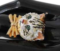 DOLCE & GABBANA GOLD BRASS RESIN WHITE CAT PET RING