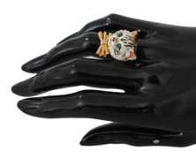DOLCE & GABBANA GOLD BRASS RESIN WHITE CAT PET RING