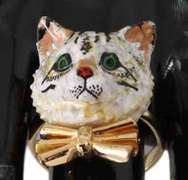 DOLCE & GABBANA GOLD BRASS RESIN WHITE CAT PET RING