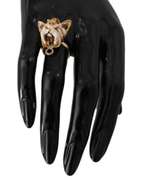 DOLCE & GABBANA GOLD BRASS RESIN BEIGE DOG PET RING