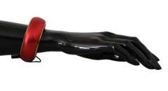 DOLCE & GABBANA RED LEATHER GOLD BRASS BANGLE CUFF BRACELET