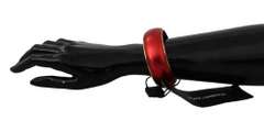 DOLCE & GABBANA RED LEATHER GOLD BRASS BANGLE CUFF BRACELET