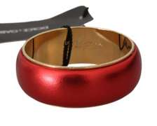 DOLCE & GABBANA RED LEATHER GOLD BRASS BANGLE CUFF BRACELET