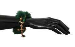 DOLCE & GABBANA GREEN CRYSTAL CHARM FUR BRACELET