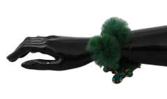 DOLCE & GABBANA GREEN CRYSTAL CHARM FUR BRACELET