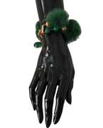 DOLCE & GABBANA GREEN CRYSTAL CHARM FUR BRACELET