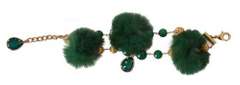 DOLCE & GABBANA GREEN CRYSTAL CHARM FUR BRACELET
