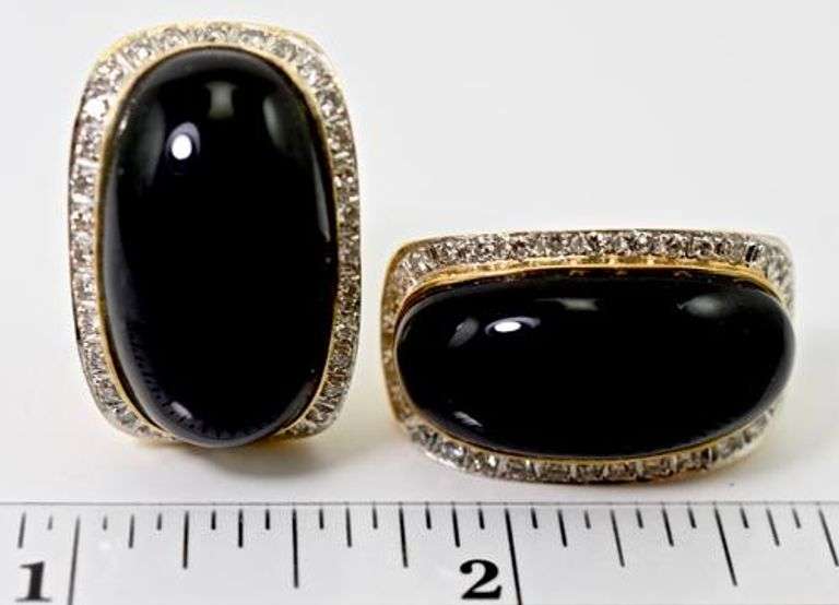 Stunning 14K Onyx and Diamond Earrings