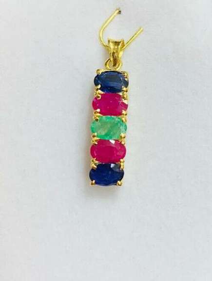 Beautiful 14kt Gold, Ruby, Sapphire, & Emerald Pendant