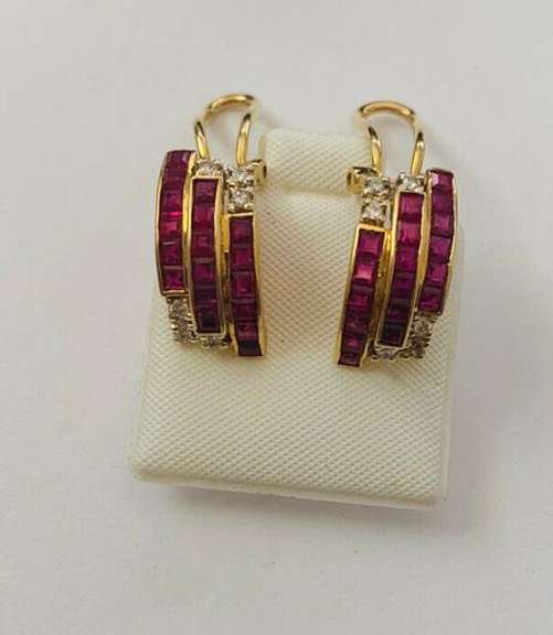 18kt Solid Gold, Ruby, & Diamond Earrings