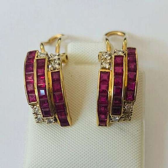 18kt Solid Gold, Ruby, & Diamond Earrings