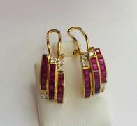 18kt Solid Gold, Ruby, & Diamond Earrings