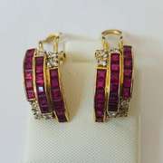 18kt Solid Gold, Ruby, & Diamond Earrings
