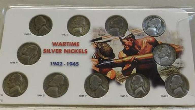 1942-45 World War 2 Silver Jefferson Nickels, full set.