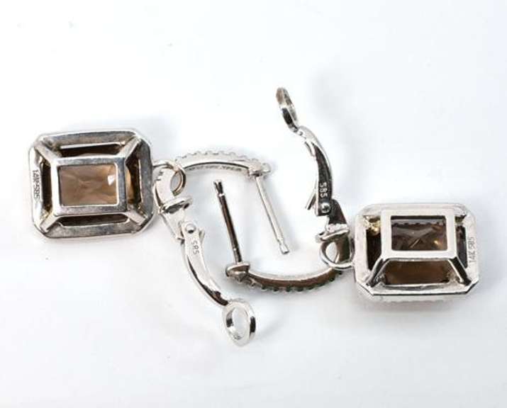 Pretty Smokey Topaz & Diamond Earrings in 14K WG