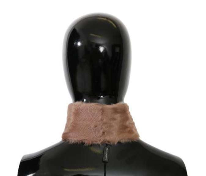 DOLCE & GABBANA BEIGE FUR NECK COLLAR LAMBSKIN SCARF