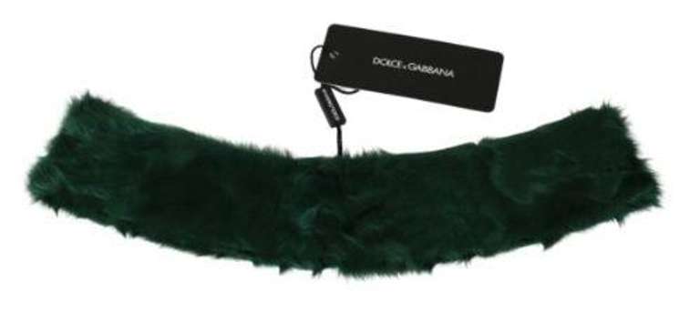 DOLCE & GABBANA GREEN FUR NECK COLLAR WRAP LAMBSKIN SCARF
