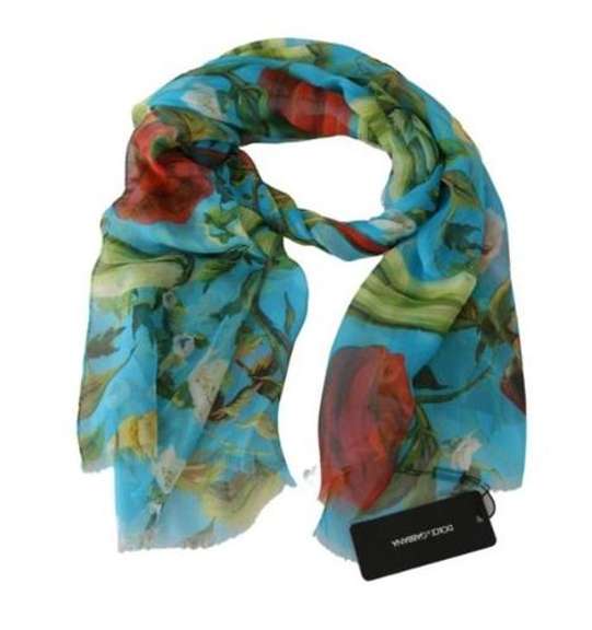 DOLCE & GABBANA LIGHT BLUE FLORAL WRAP SHAWL SILK SCARF
