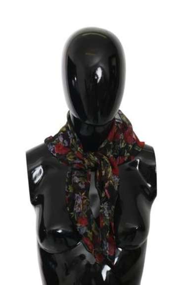 DOLCE & GABBANA BLACK FLORAL SQUARE WRAP SHAWL SILK SCARF